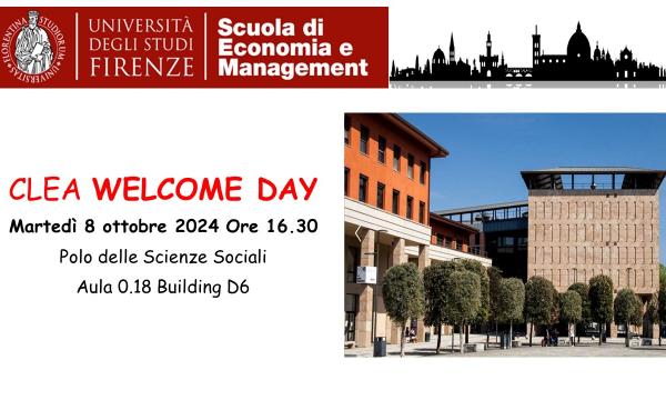 8 Ottobre 2024 ore 16.30 - CLEA WELCOME DAY